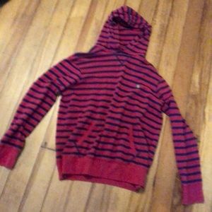 Red/Black Striped Polo Hoodie Size Adult M